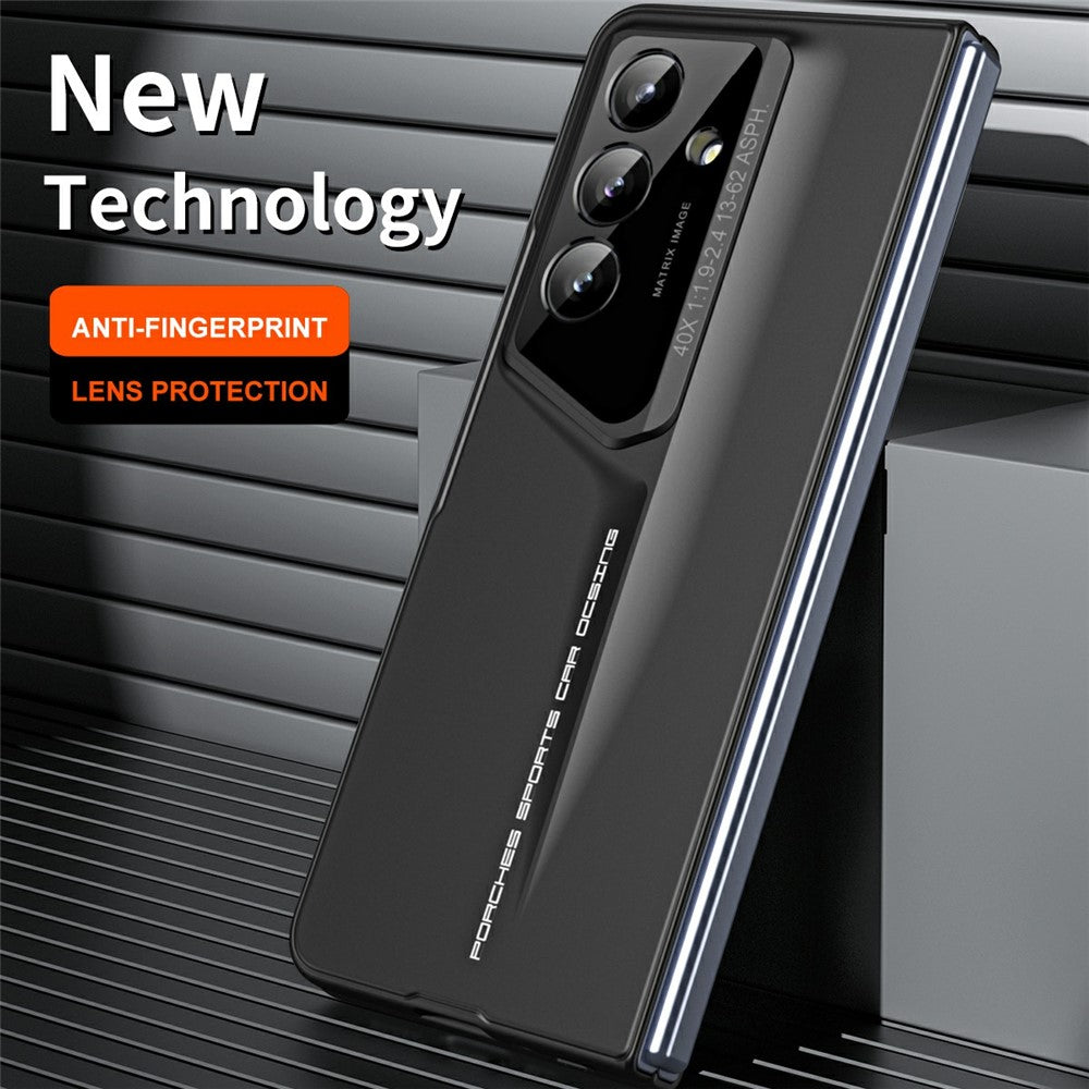 918 Series for Samsung Galaxy Z Fold7 5G Case PC Hard Phone Cover with Tempered Glass Film - Black