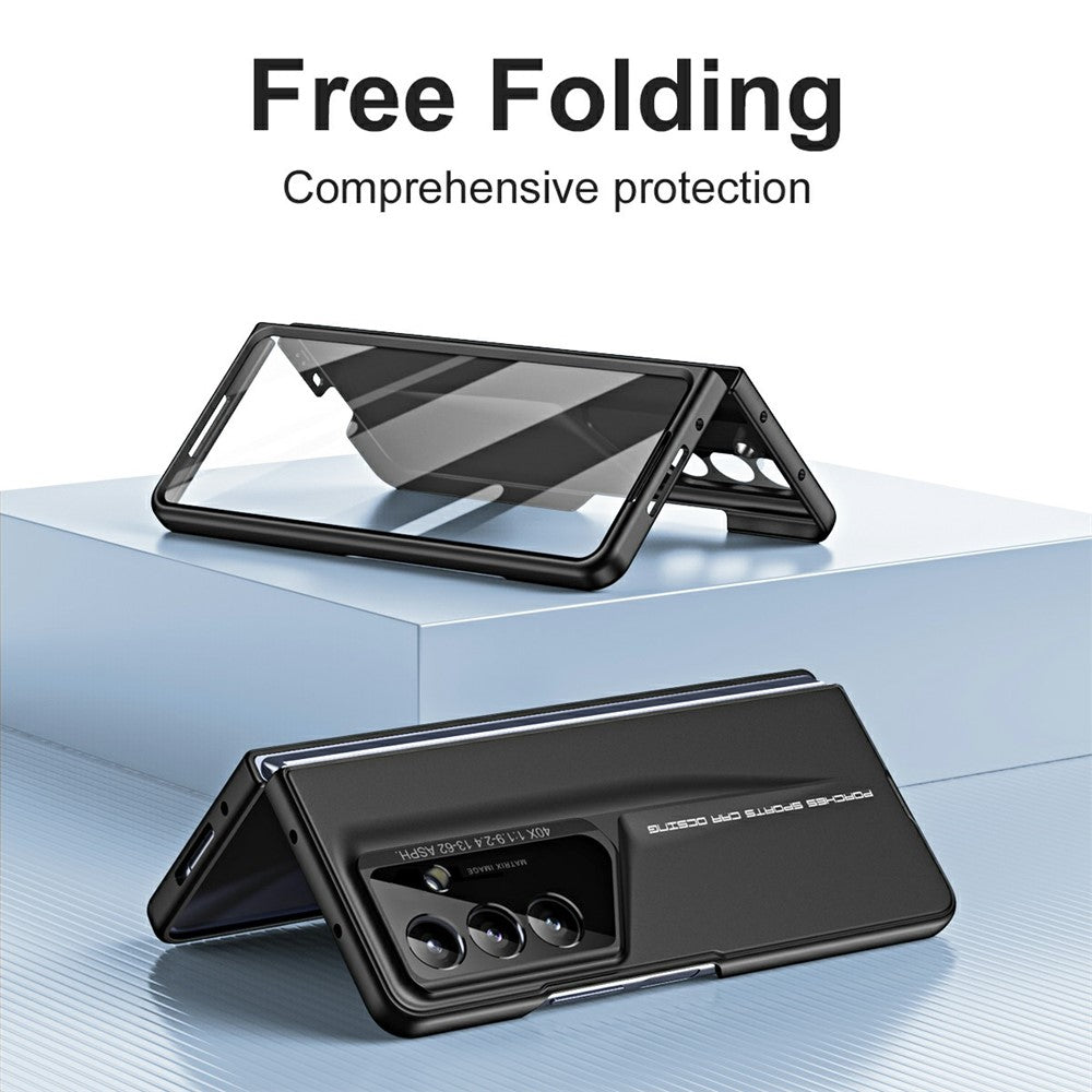 918 Series for Samsung Galaxy Z Fold7 5G Case PC Hard Phone Cover with Tempered Glass Film - Black