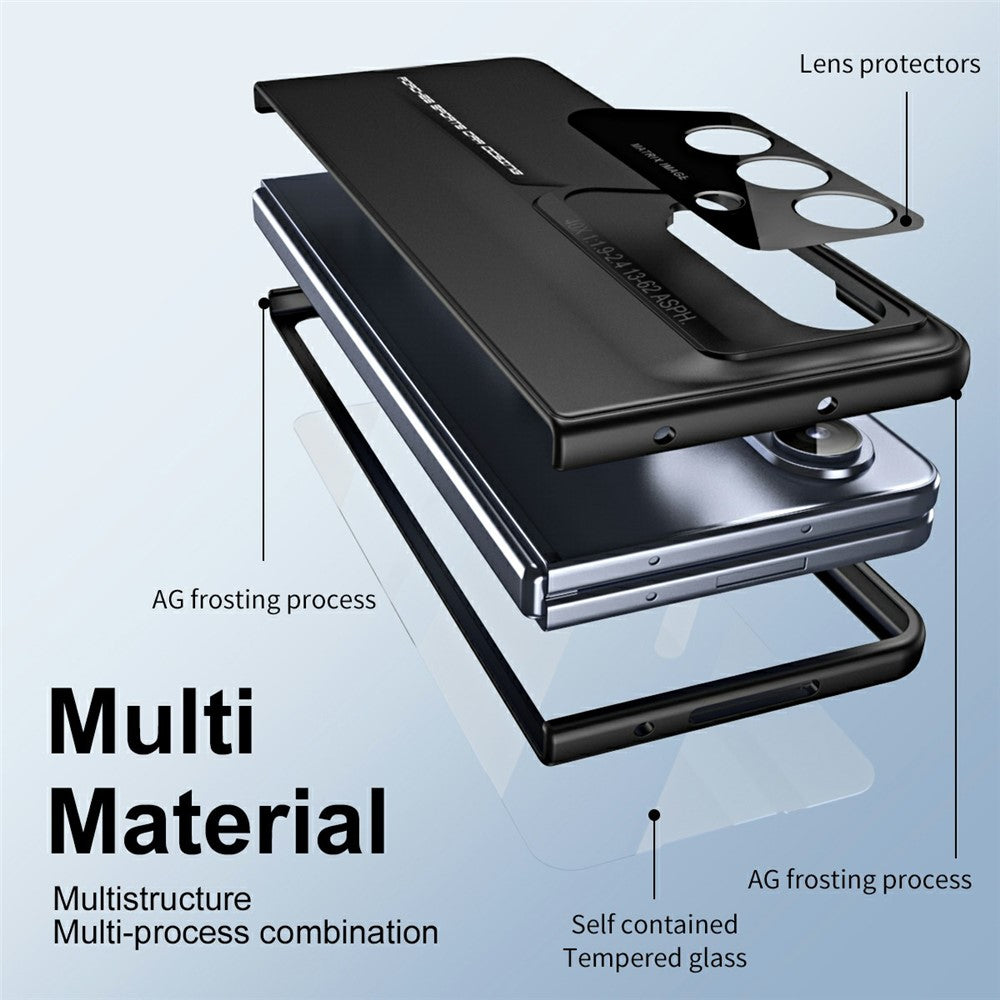 918 Series for Samsung Galaxy Z Fold7 5G Case PC Hard Phone Cover with Tempered Glass Film - Black