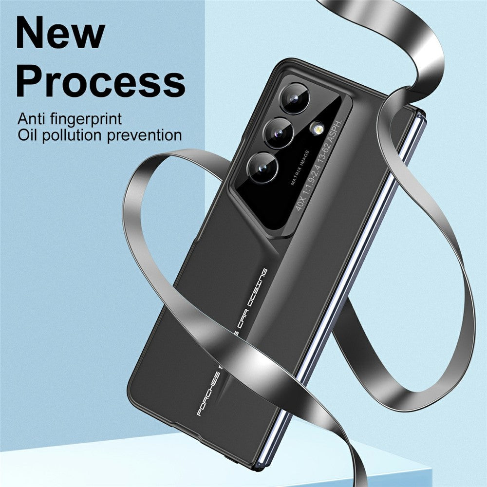 918 Series for Samsung Galaxy Z Fold7 5G Case PC Hard Phone Cover with Tempered Glass Film - Black