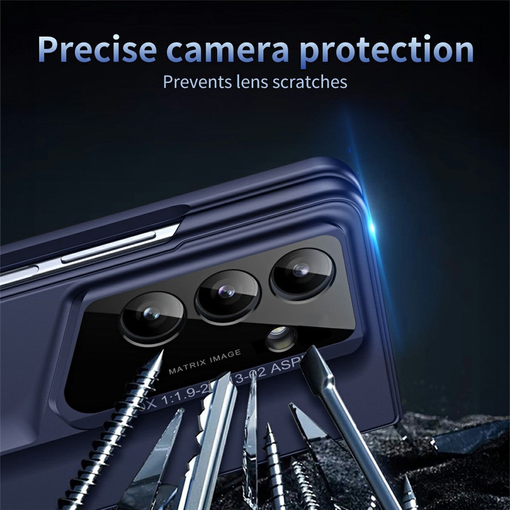 918 Series for Samsung Galaxy Z Fold7 5G Case PC Hard Phone Cover with Tempered Glass Film - Blue