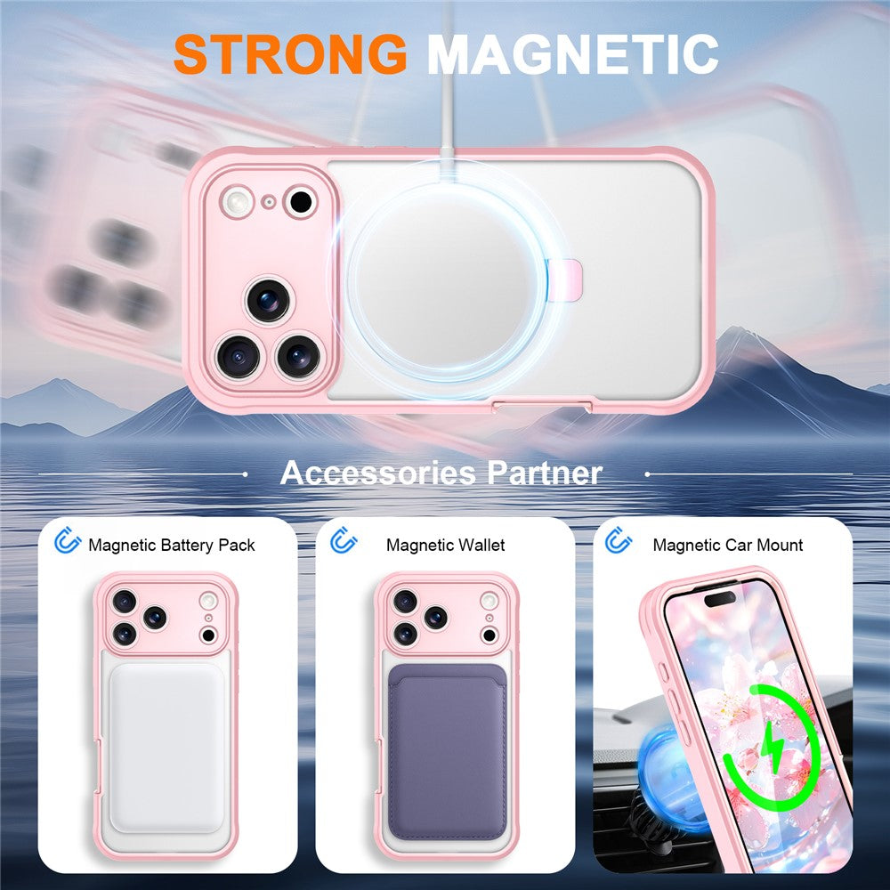 For iPhone 17 Pro Max Case Skin Touch Solid Color TPU + PC Phone Cover with Magnetic Kickstand - Pink