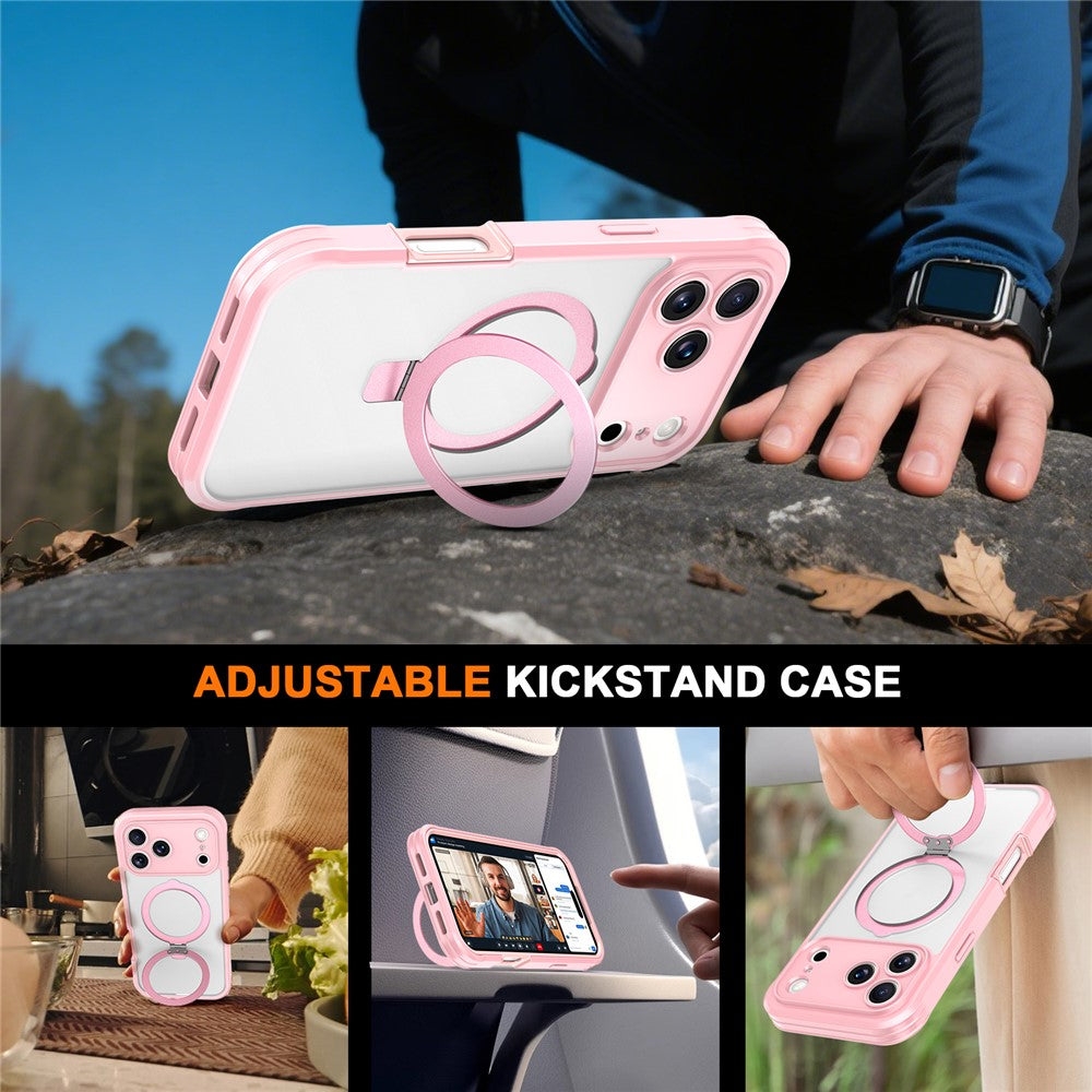 For iPhone 17 Pro Max Case Skin Touch Solid Color TPU + PC Phone Cover with Magnetic Kickstand - Pink