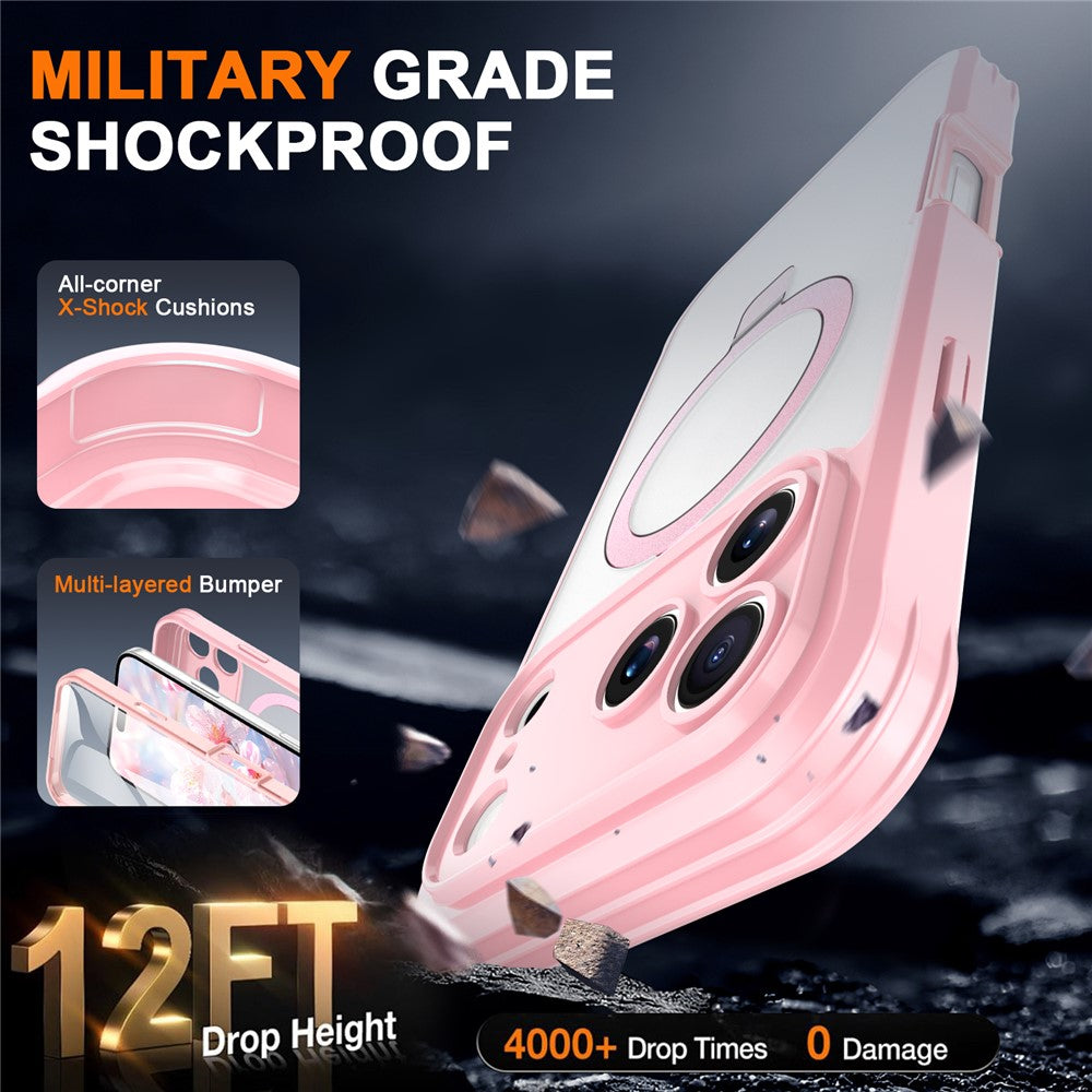 For iPhone 17 Pro Max Case Skin Touch Solid Color TPU + PC Phone Cover with Magnetic Kickstand - Pink