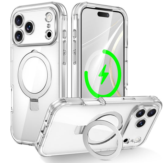 For iPhone 17 Pro Max Case Skin Touch Solid Color TPU + PC Phone Cover with Magnetic Kickstand - Transparent