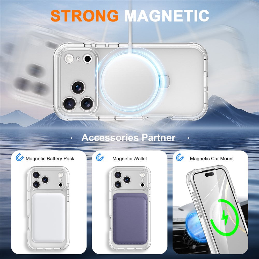 For iPhone 17 Pro Max Case Skin Touch Solid Color TPU + PC Phone Cover with Magnetic Kickstand - Transparent