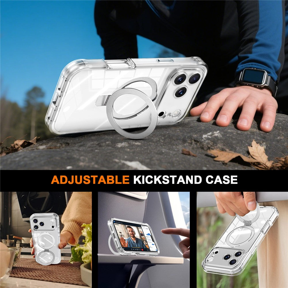 For iPhone 17 Pro Max Case Skin Touch Solid Color TPU + PC Phone Cover with Magnetic Kickstand - Transparent