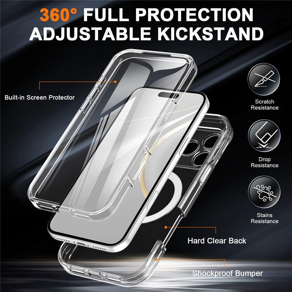 For iPhone 17 Pro Max Case Skin Touch Solid Color TPU + PC Phone Cover with Magnetic Kickstand - Transparent