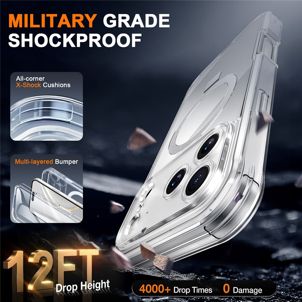 For iPhone 17 Pro Max Case Skin Touch Solid Color TPU + PC Phone Cover with Magnetic Kickstand - Transparent