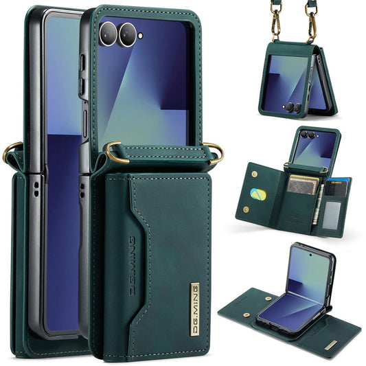 DG.MING M2 Series for Samsung	Galaxy Z Flip7 5G Case PU + PC Phone Cover with Detachable Card Bag / Should Strap - Green