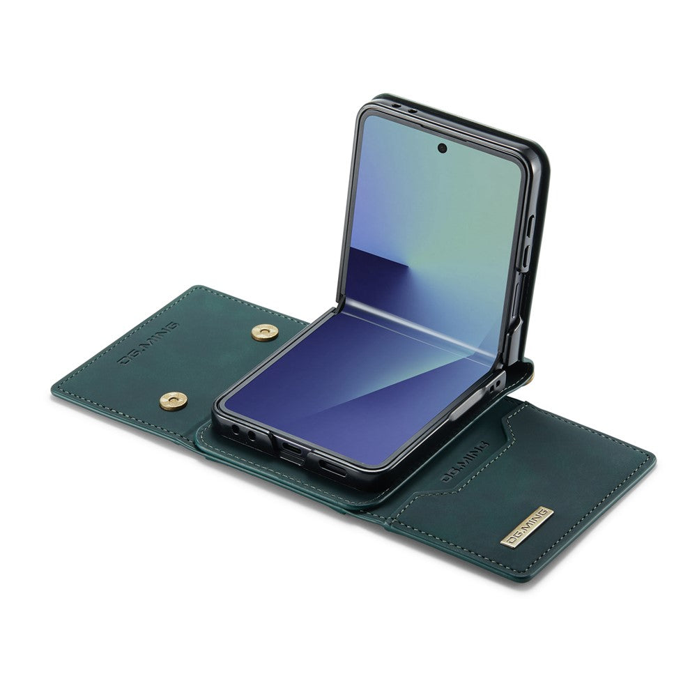 DG.MING M2 Series for Samsung	Galaxy Z Flip7 5G Case PU + PC Phone Cover with Detachable Card Bag / Should Strap - Green