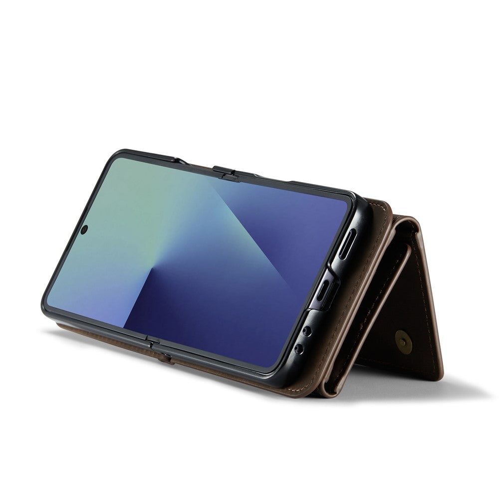 DG.MING M2 Series for Samsung	Galaxy Z Flip7 5G Case PU + PC Phone Cover with Detachable Card Bag / Should Strap - Coffee