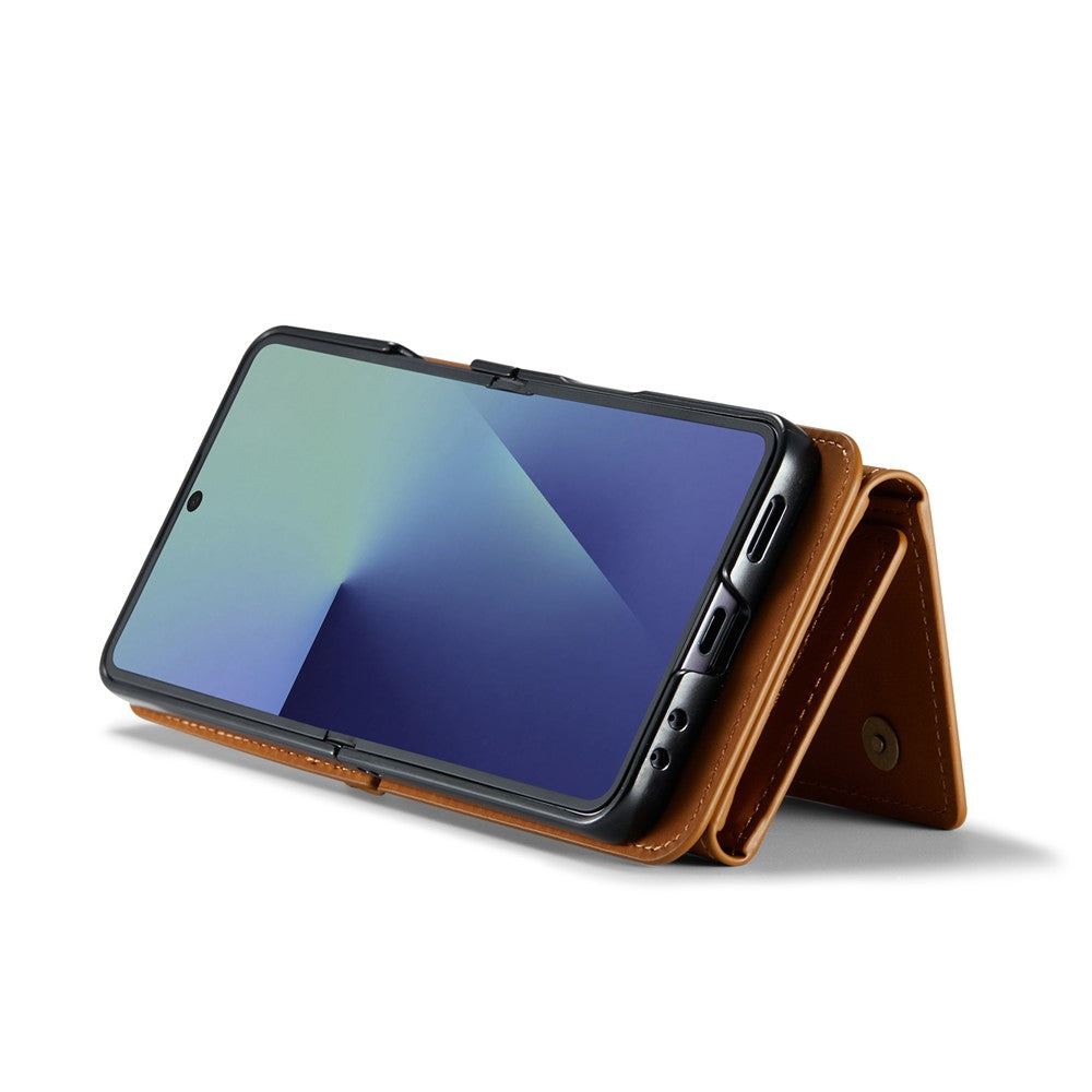 DG.MING M2 Series for Samsung	Galaxy Z Flip7 5G Case PU + PC Phone Cover with Detachable Card Bag / Should Strap - Brown