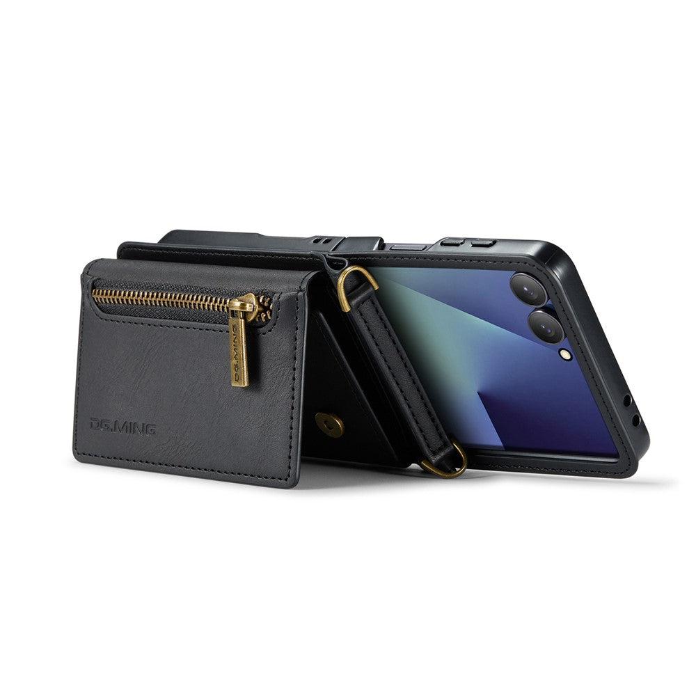 DG.MING M5 Series for Samsung Galaxy Z Flip7 5G Case RFID Blocking Card Slots Leather + PC Phone Cover - Black