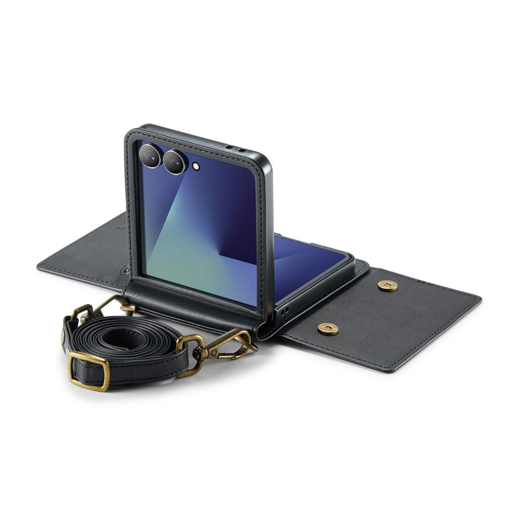 DG.MING M5 Series for Samsung Galaxy Z Flip7 5G Case RFID Blocking Card Slots Leather + PC Phone Cover - Black