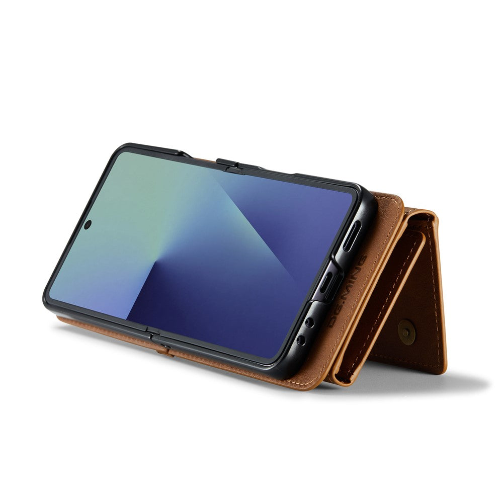 DG.MING M5 Series for Samsung Galaxy Z Flip7 5G Case RFID Blocking Card Slots Leather + PC Phone Cover - Brown