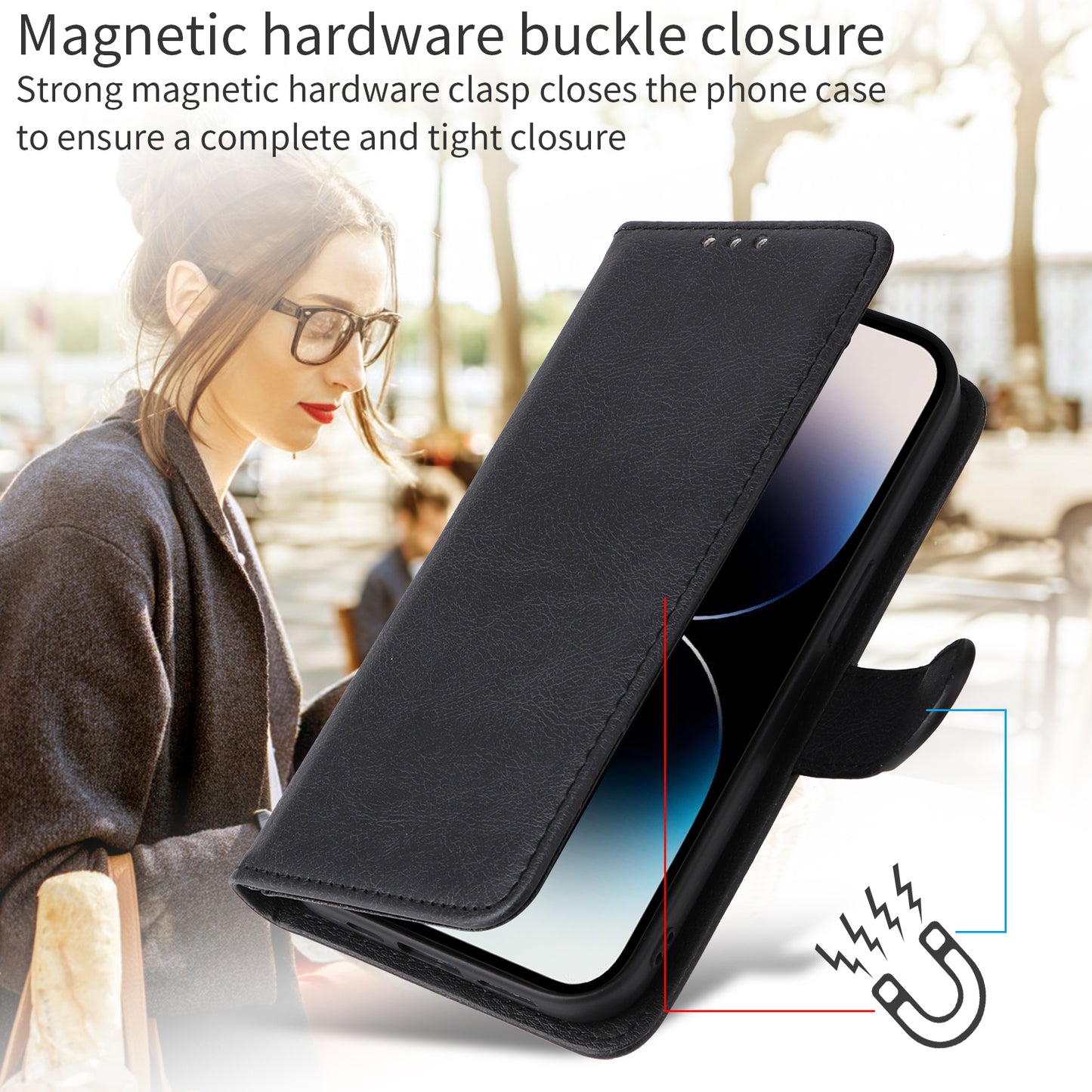 For iPhone 17 Pro Max Case 2 in 1 Detachable Magnetic Leather Wallet Mobile Cover with Strap - Black