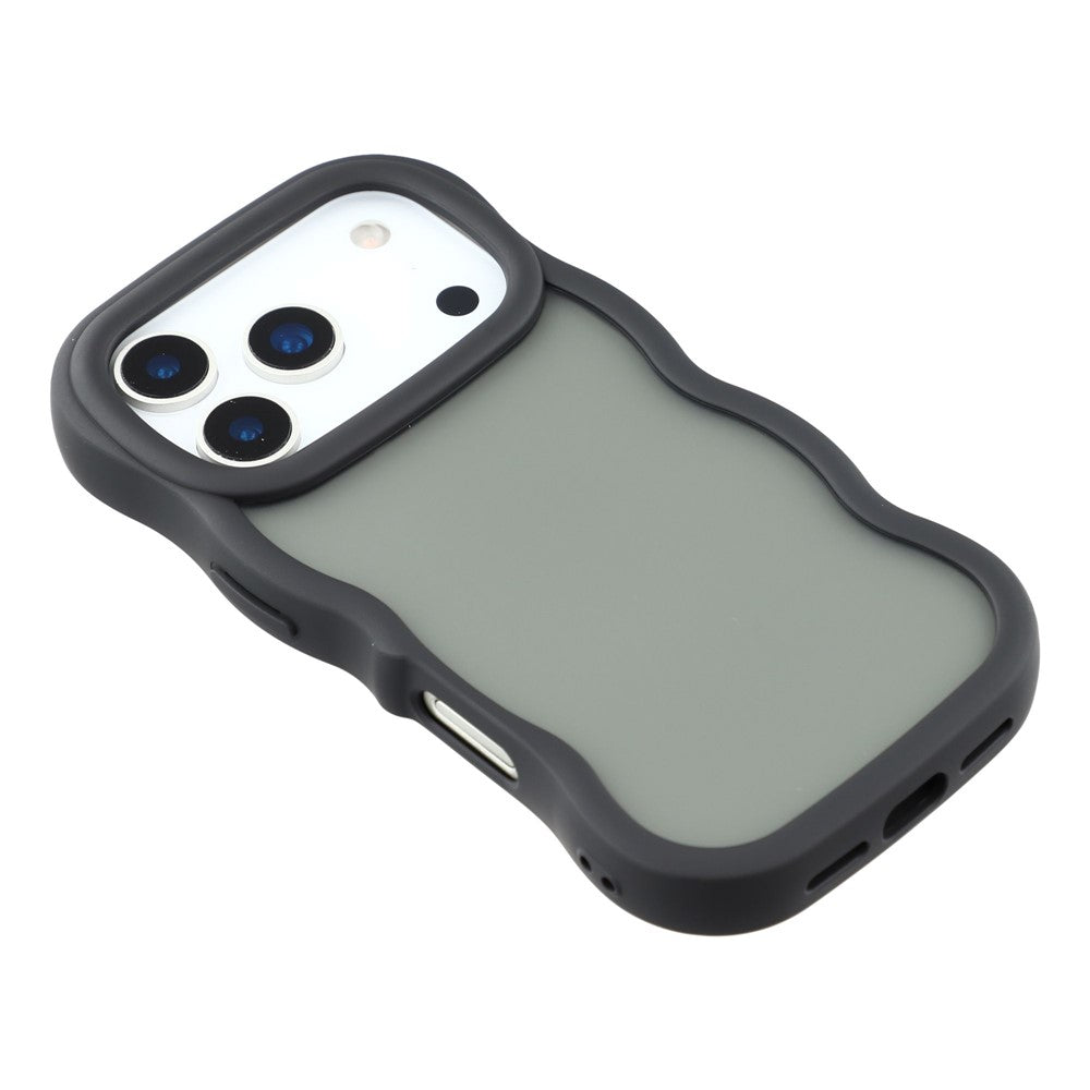 For iPhone 17 Pro Max Case Curly Wave Frame TPU + PC Skin-Touch Translucent Phone Cover - Black