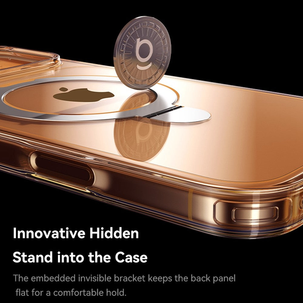 BASEUS For iPhone 17 Pro Max Case Magnetic Kickstand TPU + PC + Aluminum Alloy Phone Cover - Black