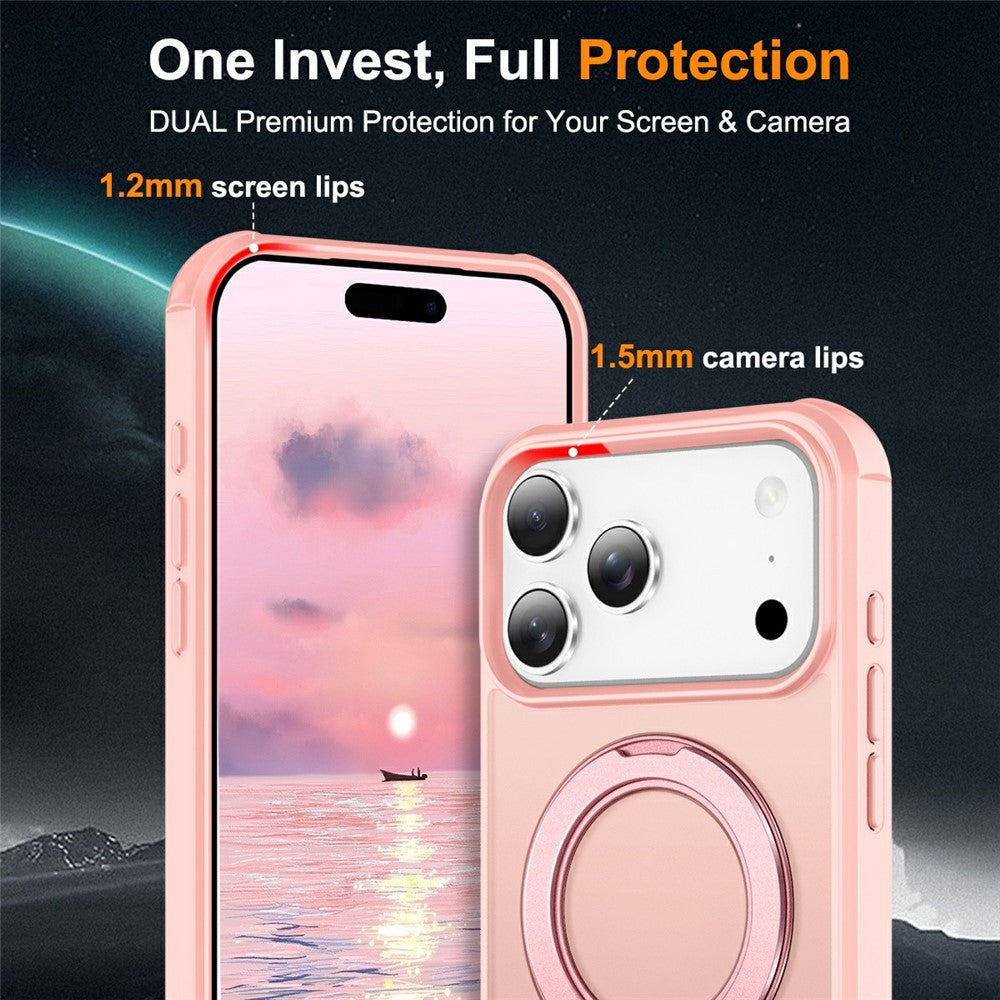 For iPhone 17 Pro Max Case Magnetic Kickstand TPU + PC Shockproof Hybrid Phone Cover - Pink