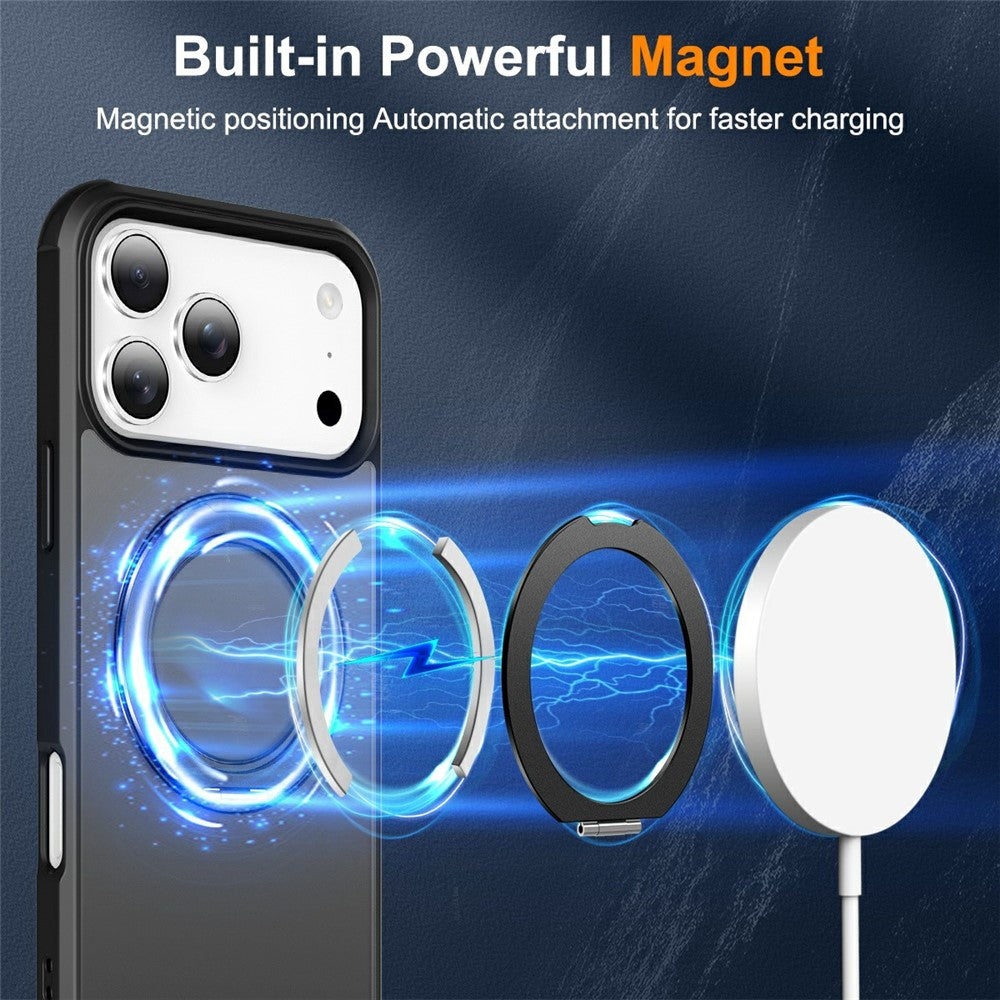 For iPhone 17 Pro Max Case Magnetic Kickstand TPU + PC Shockproof Hybrid Phone Cover - Black