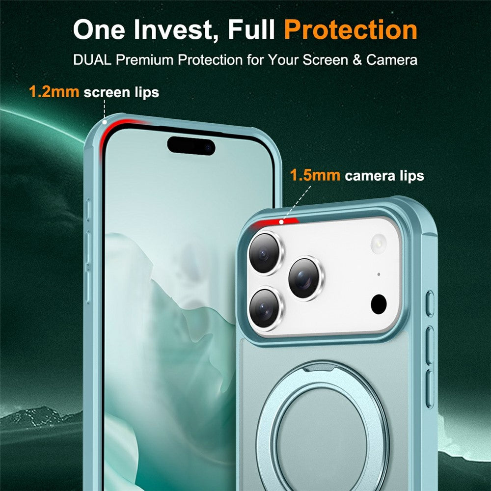 For iPhone 17 Pro Max Case Magnetic Kickstand TPU + PC Shockproof Hybrid Phone Cover - Lake Blue