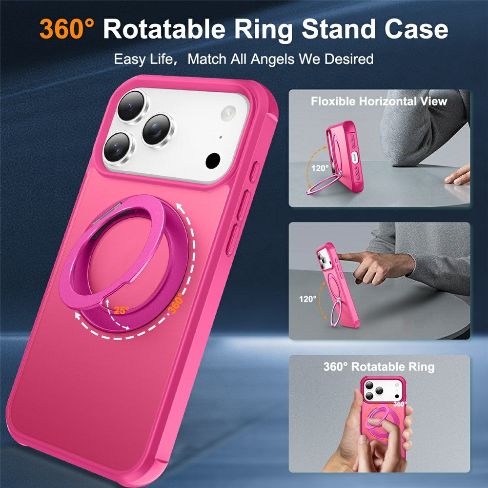 For iPhone 17 Pro Max Case Magnetic Kickstand TPU + PC Shockproof Hybrid Phone Cover - Rose