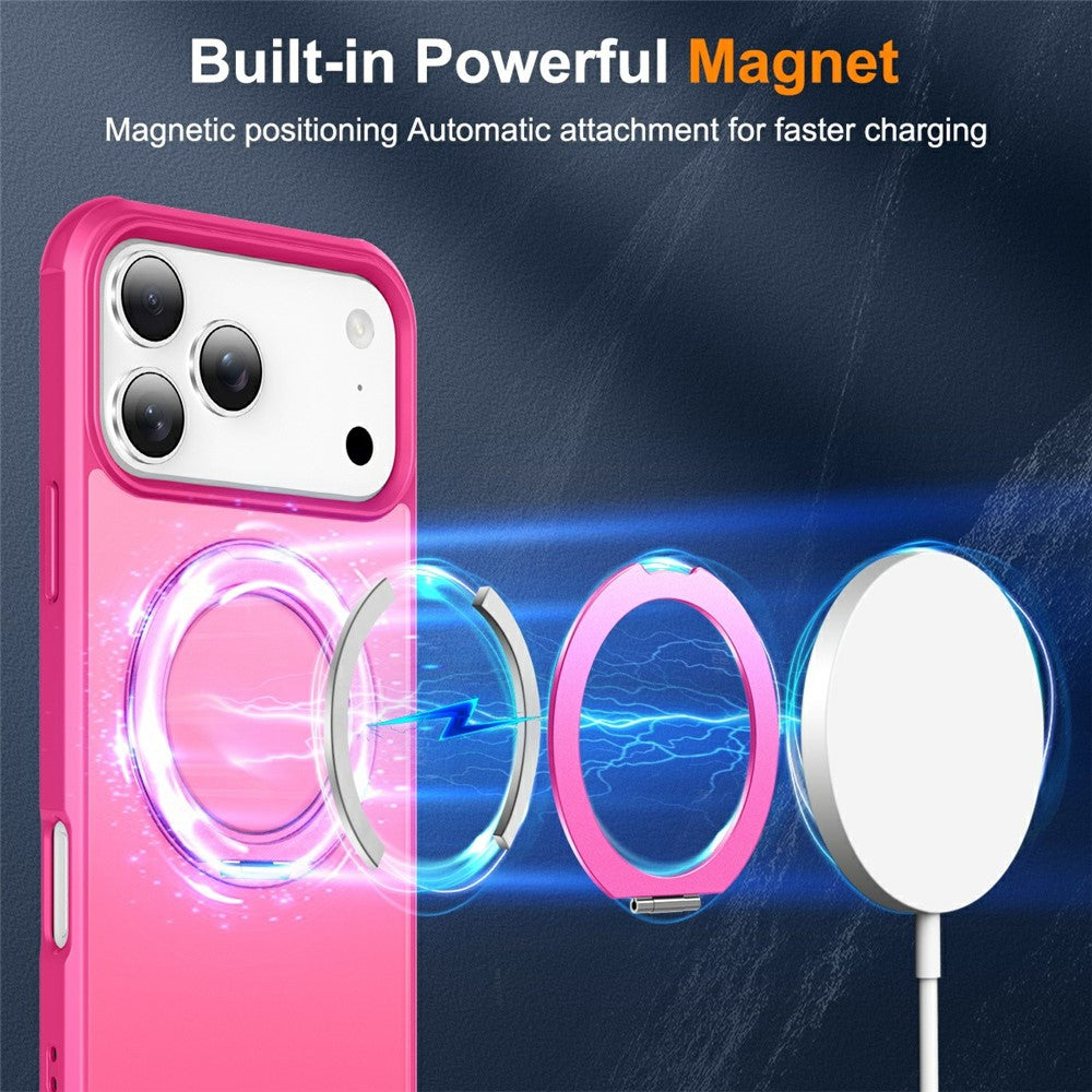 For iPhone 17 Pro Max Case Magnetic Kickstand TPU + PC Shockproof Hybrid Phone Cover - Rose