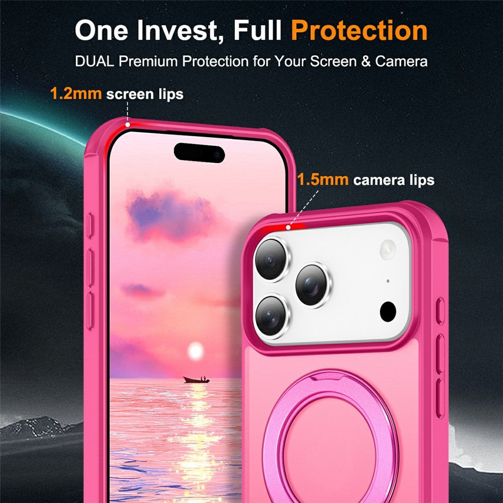 For iPhone 17 Pro Max Case Magnetic Kickstand TPU + PC Shockproof Hybrid Phone Cover - Rose