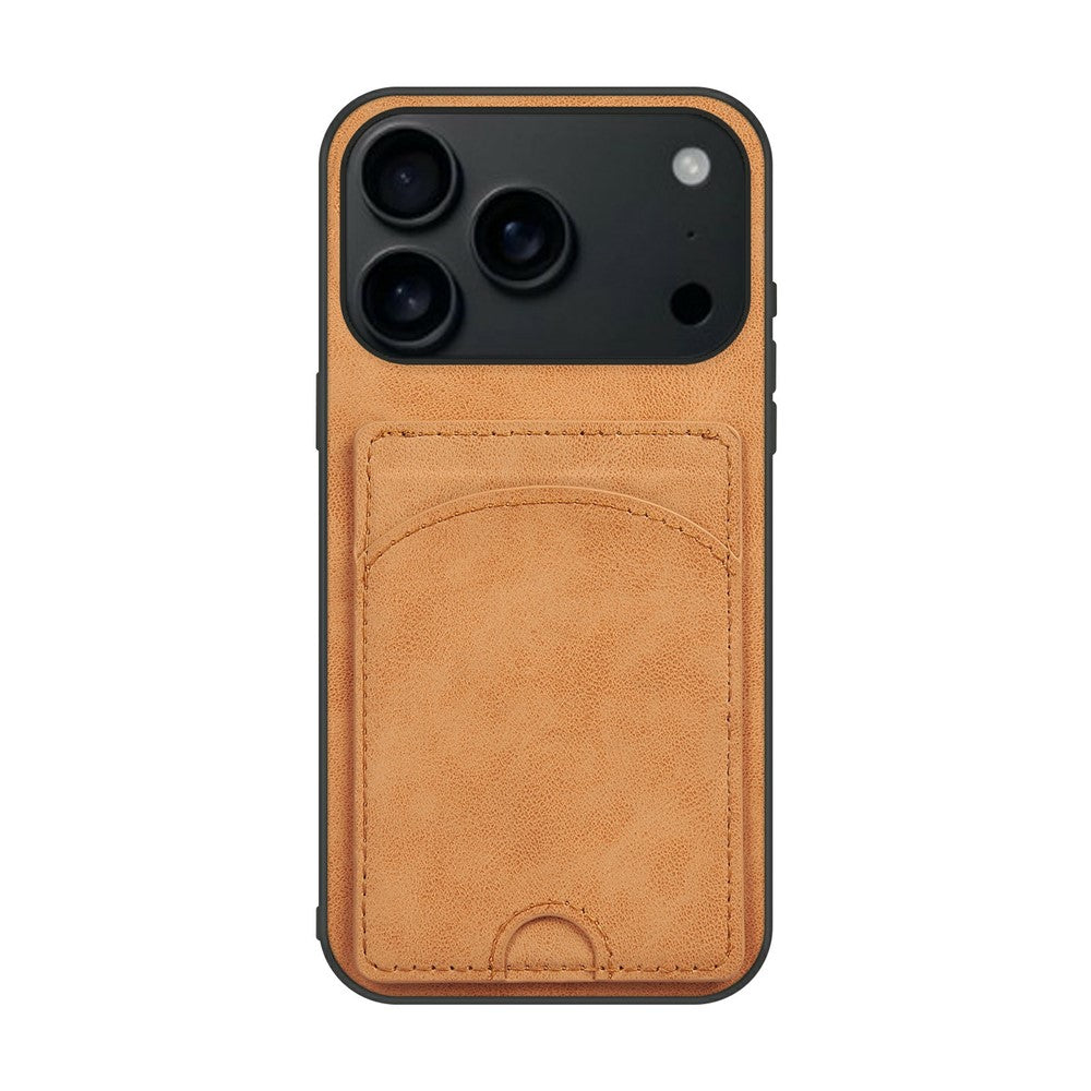 For iPhone 17 Pro Max Case Kickstand Leather Coated TPU Phone Cover with Card Slot - Orange