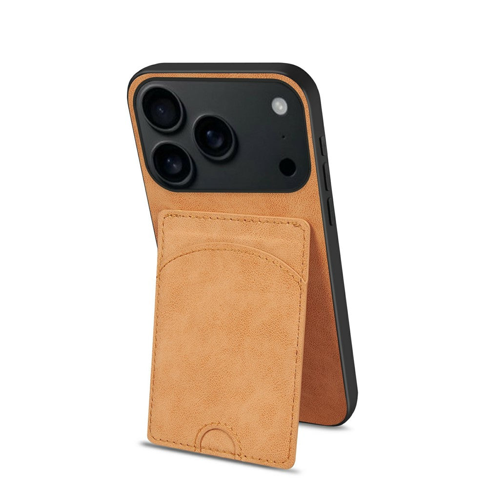 For iPhone 17 Pro Max Case Kickstand Leather Coated TPU Phone Cover with Card Slot - Orange