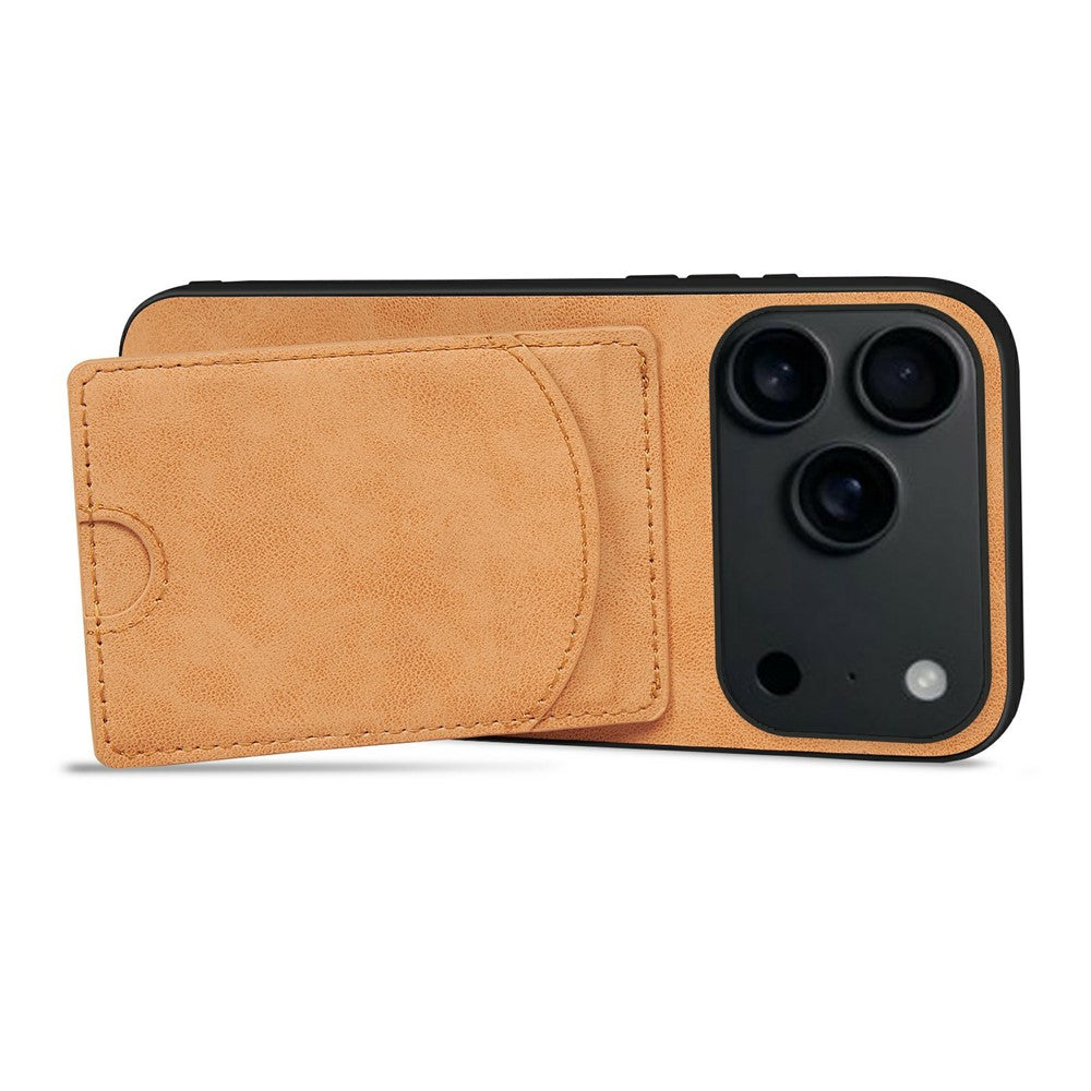 For iPhone 17 Pro Max Case Kickstand Leather Coated TPU Phone Cover with Card Slot - Orange