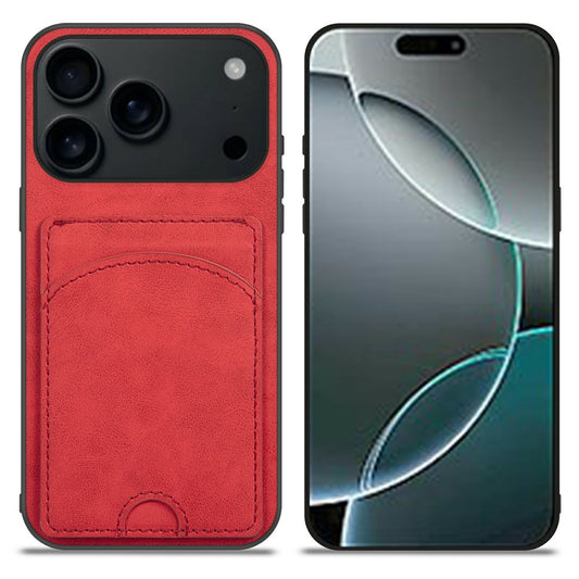 For iPhone 17 Pro Max Case Kickstand Leather Coated TPU Phone Cover with Card Slot - Red