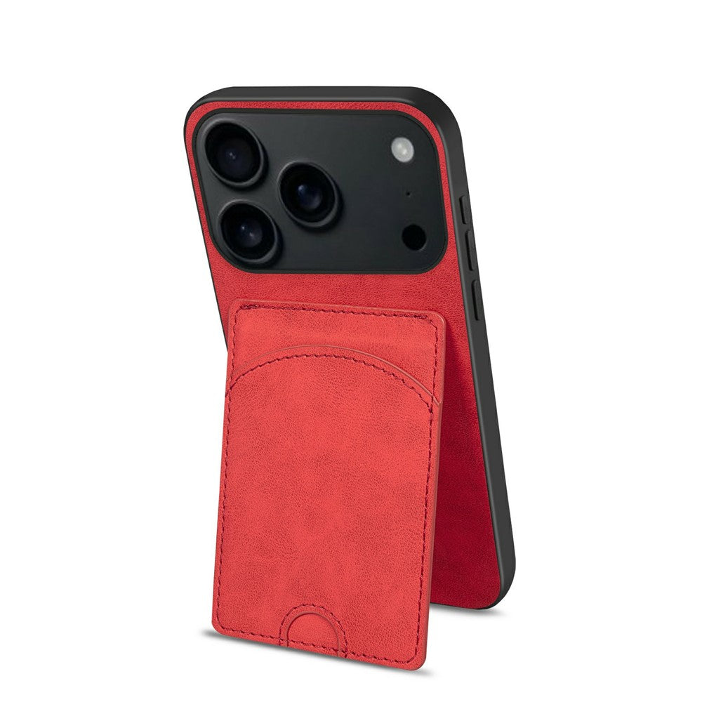 For iPhone 17 Pro Max Case Kickstand Leather Coated TPU Phone Cover with Card Slot - Red