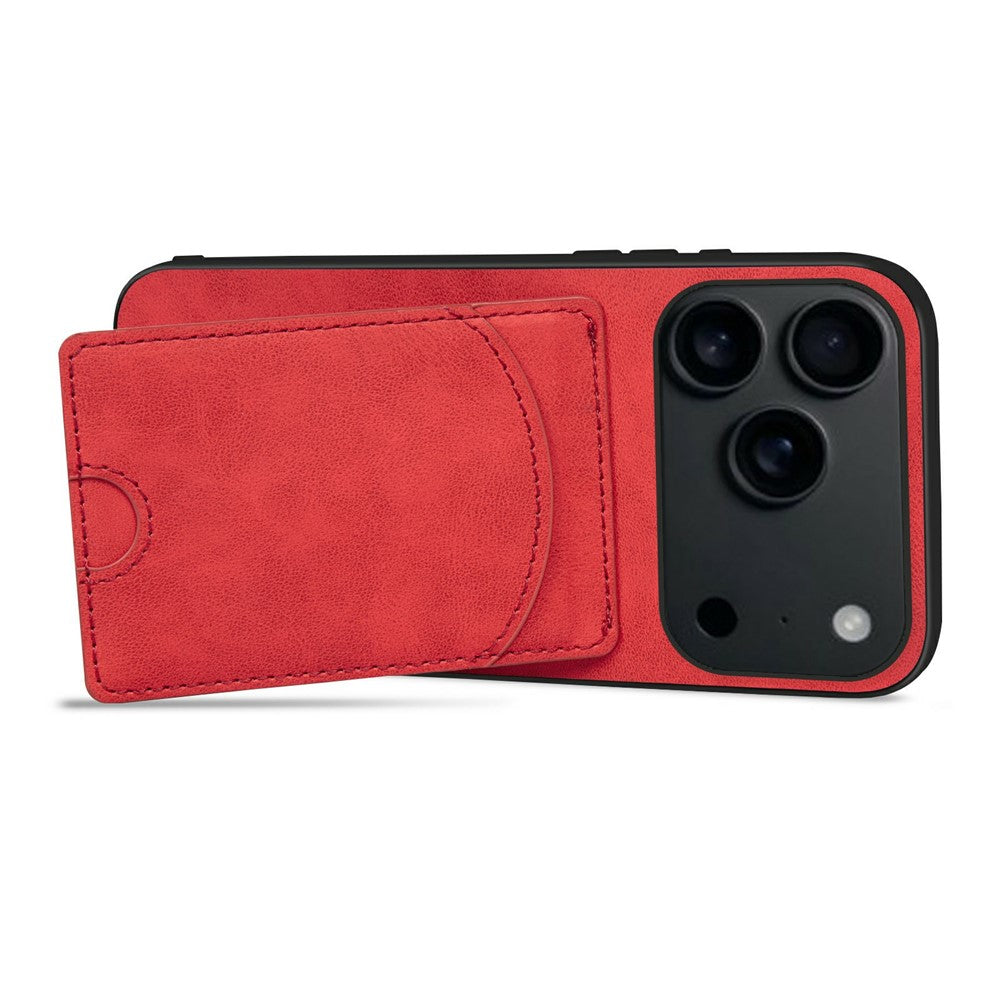 For iPhone 17 Pro Max Case Kickstand Leather Coated TPU Phone Cover with Card Slot - Red