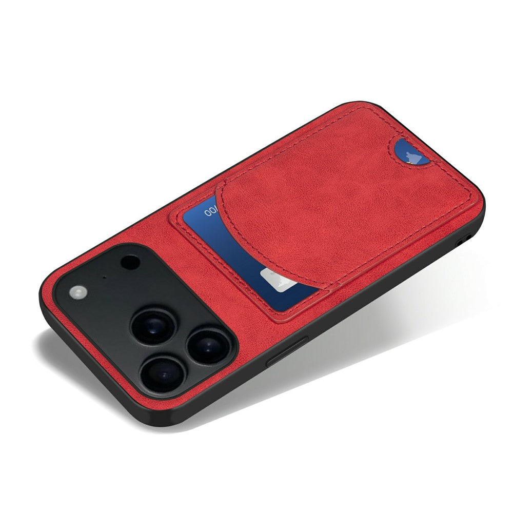 For iPhone 17 Pro Max Case Kickstand Leather Coated TPU Phone Cover with Card Slot - Red