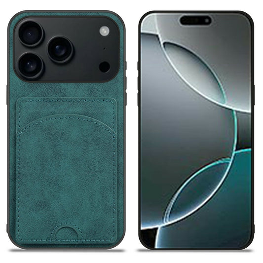 For iPhone 17 Pro Max Case Kickstand Leather Coated TPU Phone Cover with Card Slot - Green