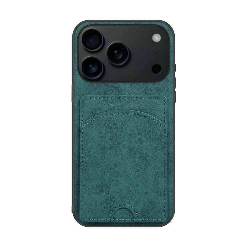 For iPhone 17 Pro Max Case Kickstand Leather Coated TPU Phone Cover with Card Slot - Green