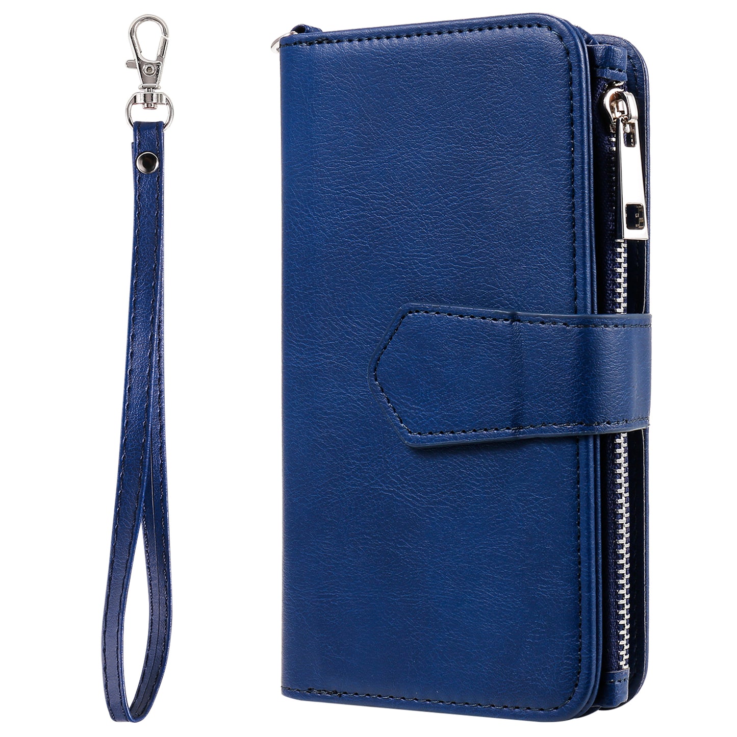 For iPhone 17 Pro Max Magnetic Leather Case Mobile Cover with Detachable Zipper Wallet Strap - Blue