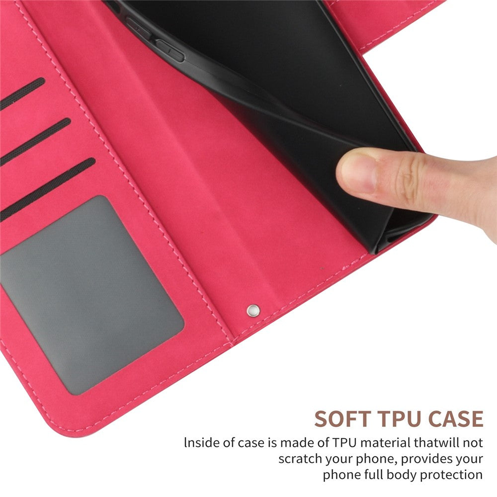 For Samsung Galaxy M13 4G (Global Version) HT04 Splash-proof Skin-touch PU Leather Cellphone Guard Cover Imprinted Sunflower Stand Wallet Phone Case with Strap - Rose