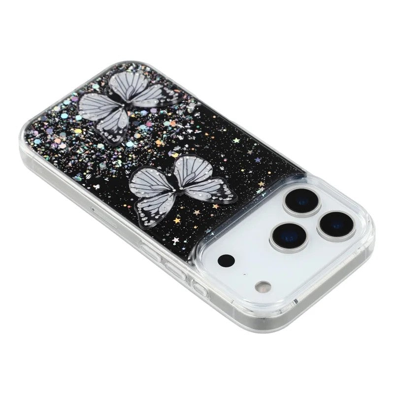 For iPhone 17 Pro Max TPU Case WANLONFENG AW Series PVC Butterfly Epoxy Phone Cover with HD Film - Black