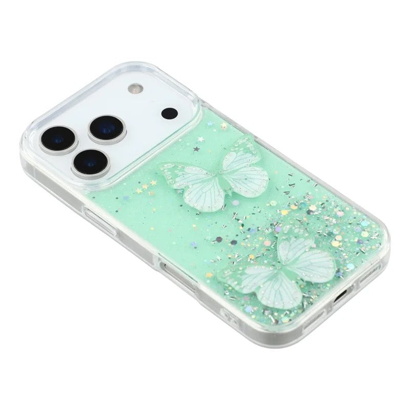 For iPhone 17 Pro Max TPU Case WANLONFENG AW Series PVC Butterfly Epoxy Phone Cover with HD Film - Green