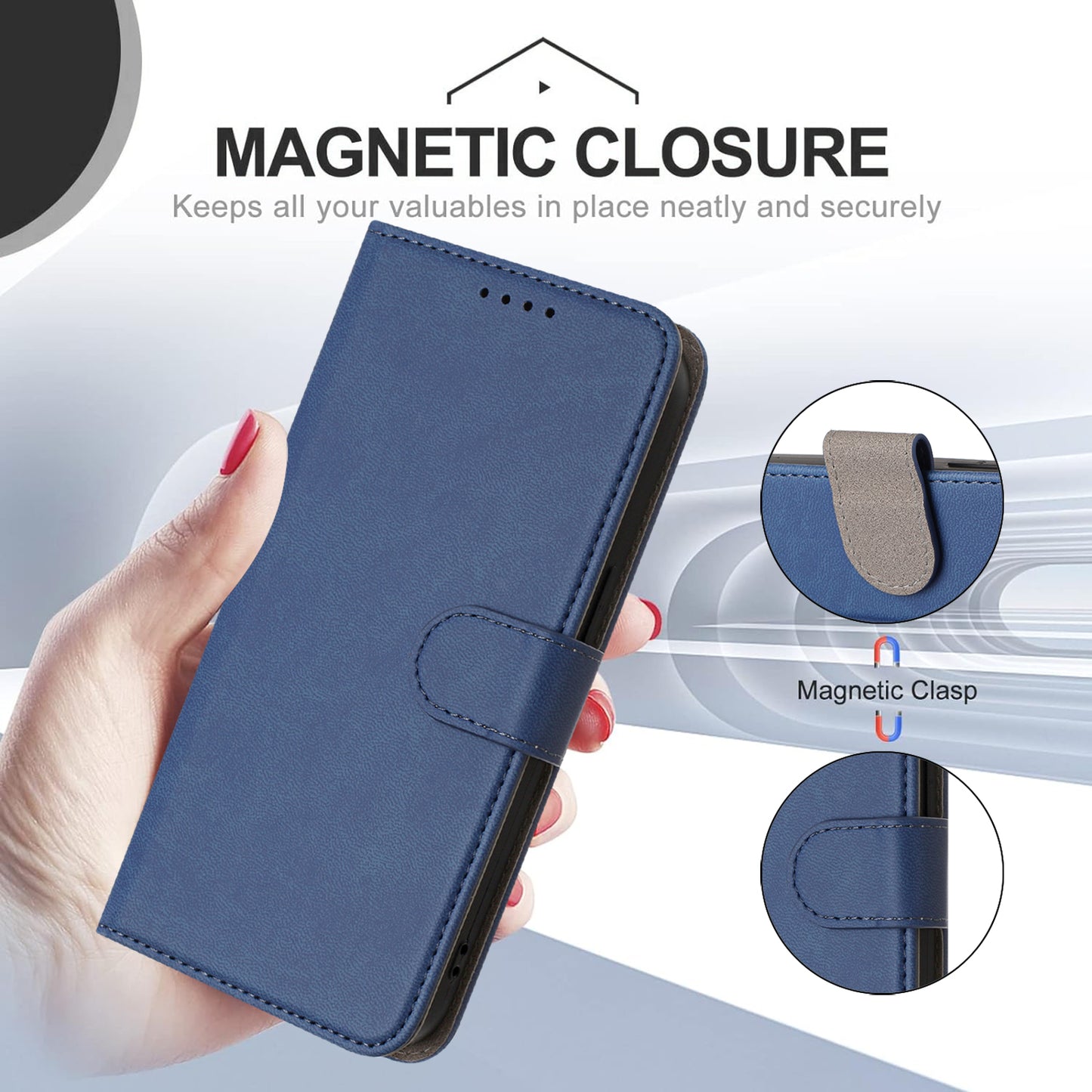 For iPhone 17 Pro Max Leather Case Solid Color Phone Cover with Wallet - Sapphire