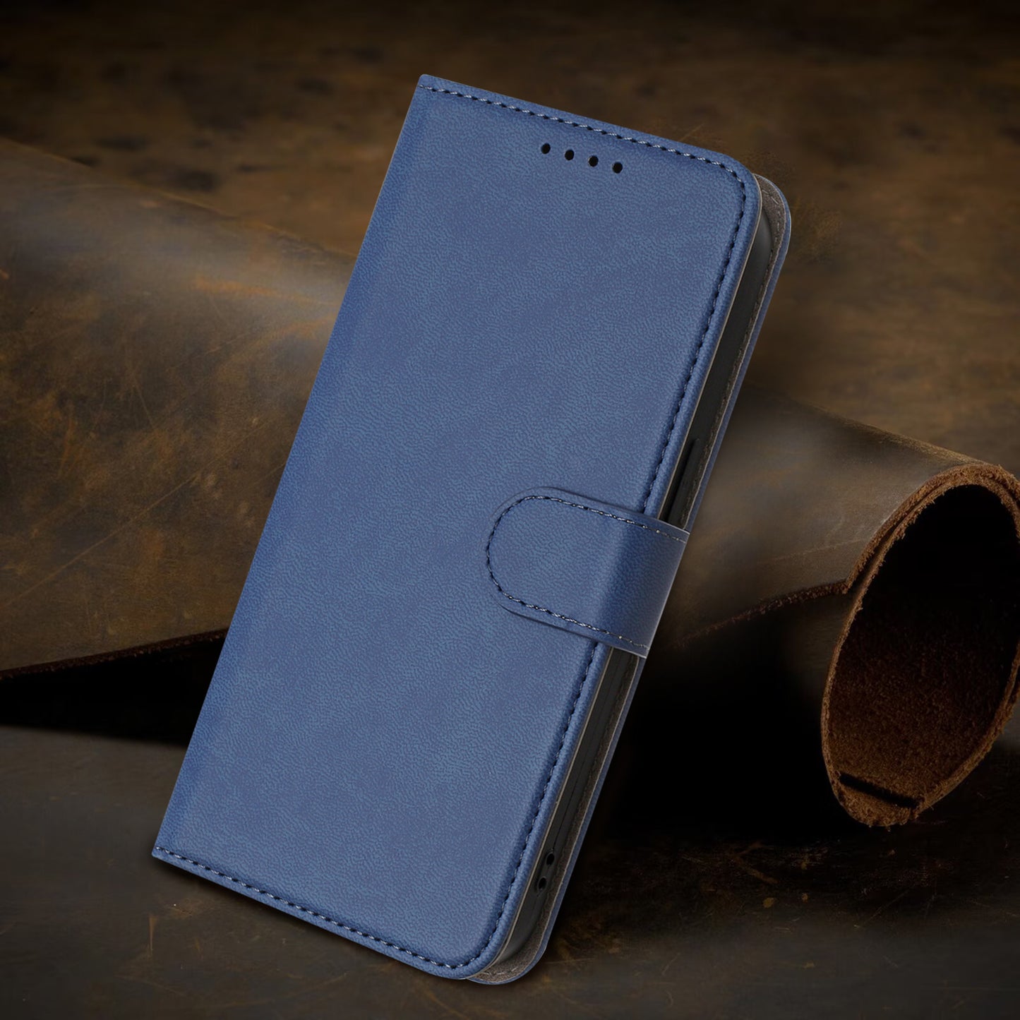 For iPhone 17 Pro Max Leather Case Solid Color Phone Cover with Wallet - Sapphire