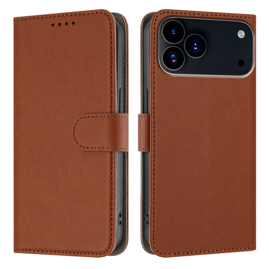 For iPhone 17 Pro Max Leather Case Solid Color Phone Cover with Wallet - Coffee