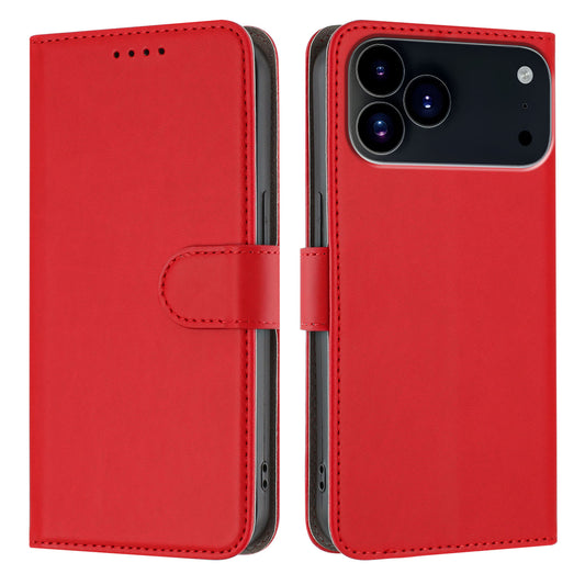 For iPhone 17 Pro Max Leather Case Solid Color Phone Cover with Wallet - Red
