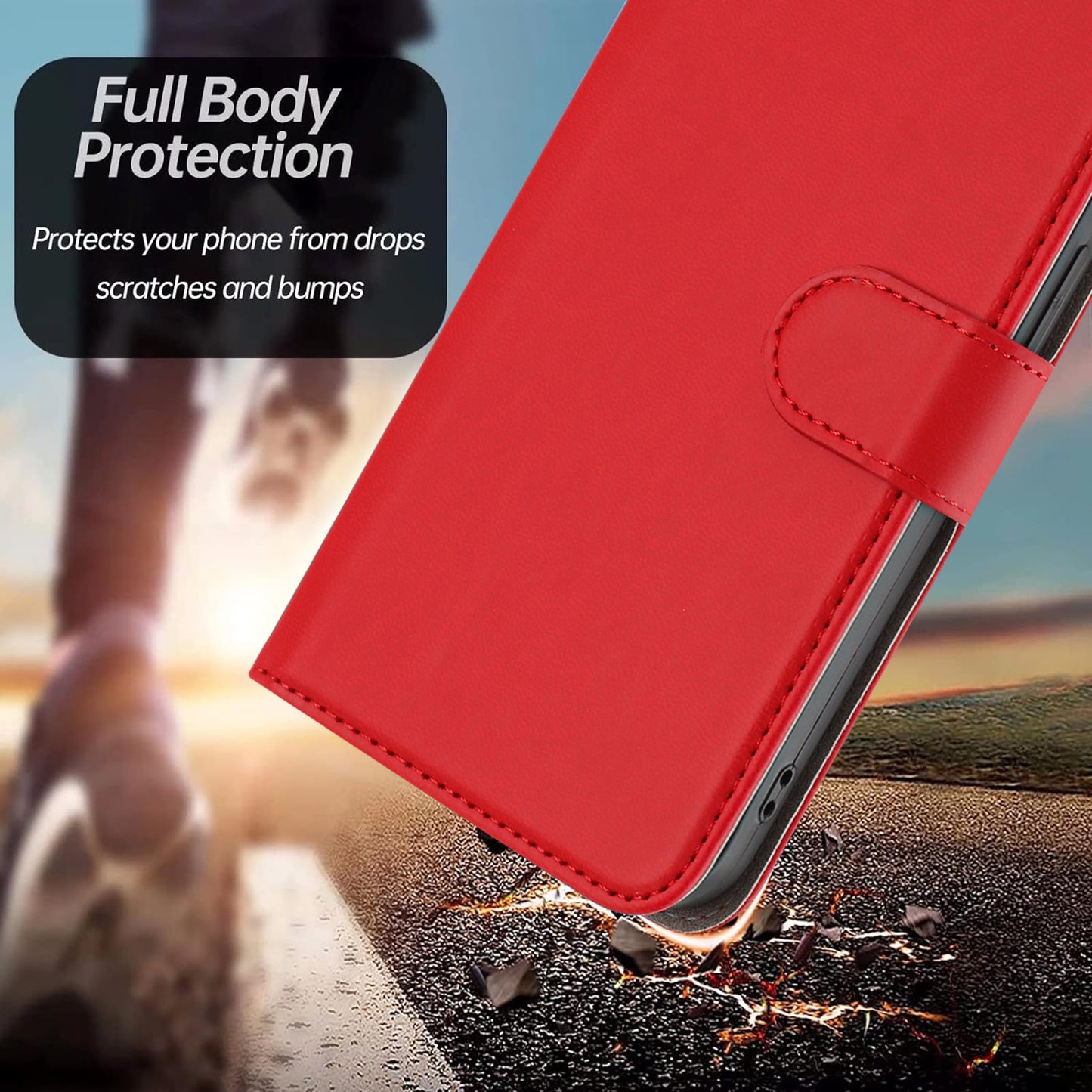 For iPhone 17 Pro Max Leather Case Solid Color Phone Cover with Wallet - Red