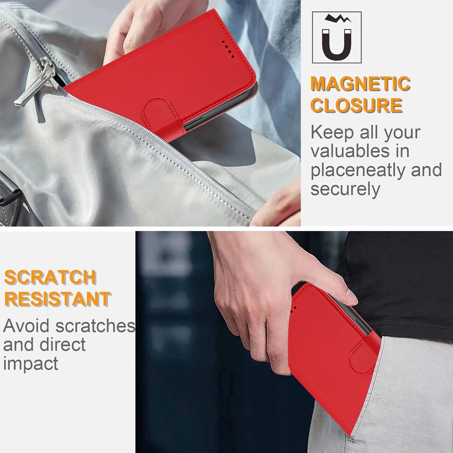 For iPhone 17 Pro Max Leather Case Solid Color Phone Cover with Wallet - Red