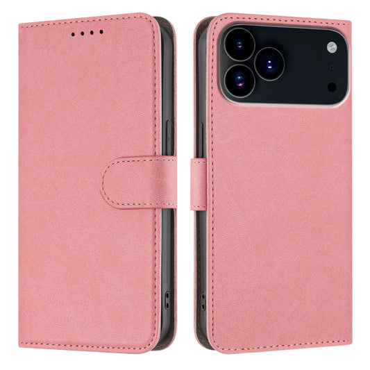 For iPhone 17 Pro Max Leather Case Solid Color Phone Cover with Wallet - Pink