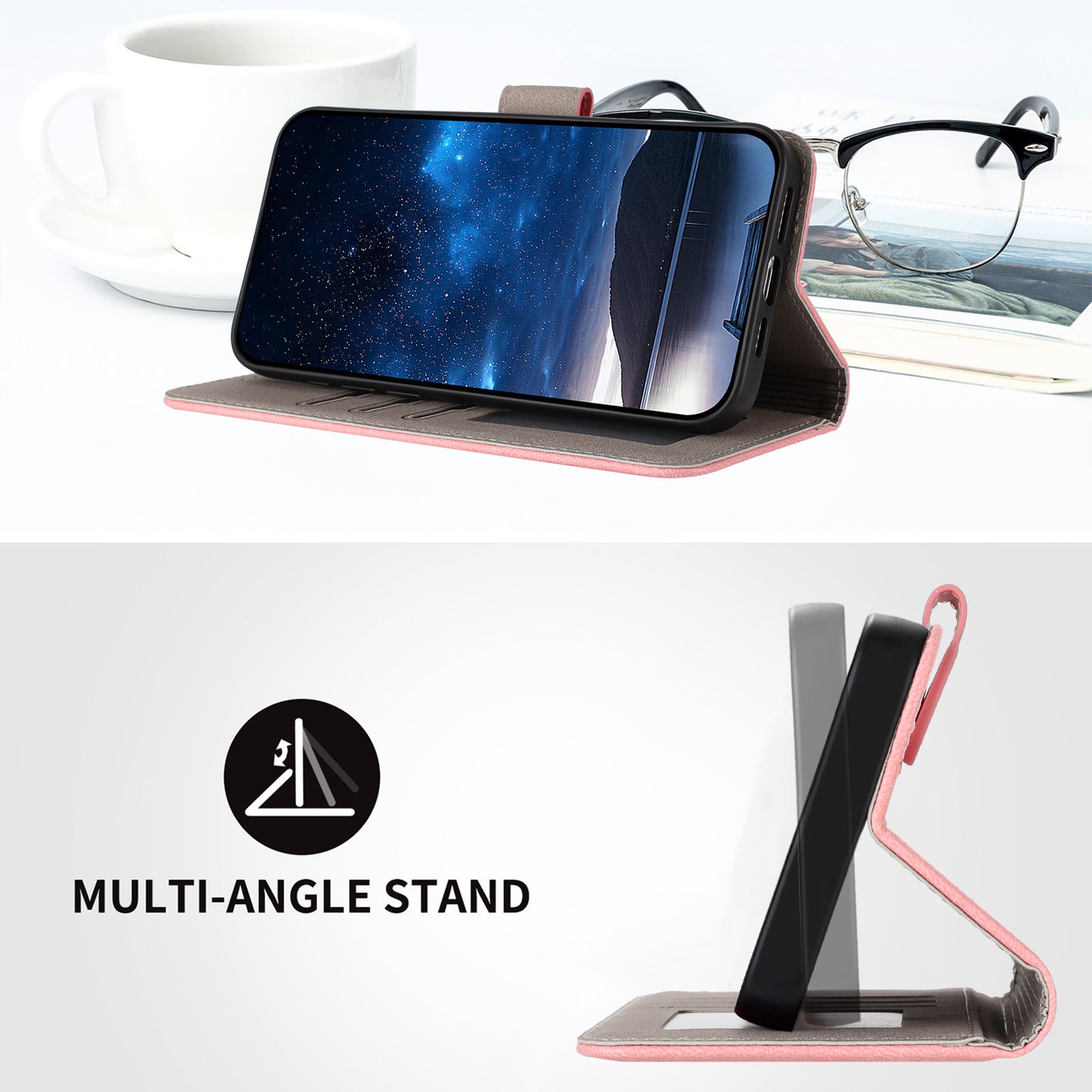 For iPhone 17 Pro Max Leather Case Solid Color Phone Cover with Wallet - Pink